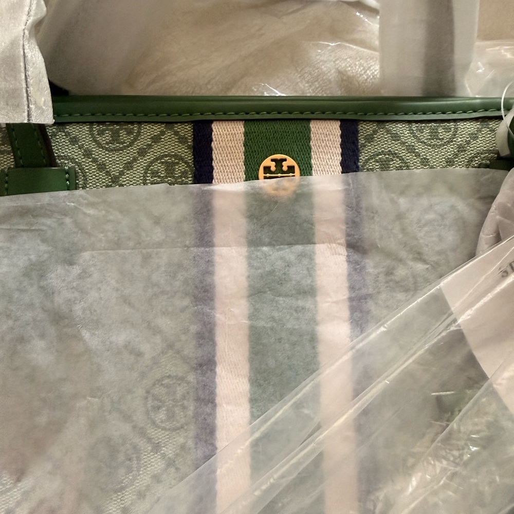 Tory Burch Green and White Tote Bag - original - Picture 3 of 9